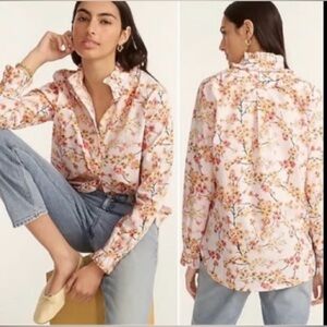 J. Crew Classic-fit Ruffle Neck Shirt in Cherry Blossoms, Boho Preppy Feminine